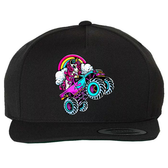 Monster Truck Unicorn Birthday Party Gift Wool Snapback Cap