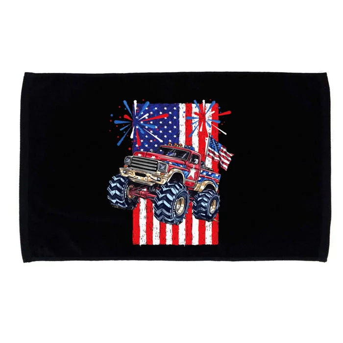 Monster Truck USA American Flag July 4th Parties Microfiber Hand Towel