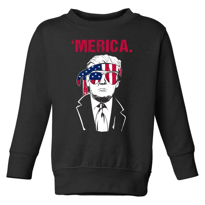 Merica Trump USA American Flag Vintage Funny 4th Of July Toddler Sweatshirt