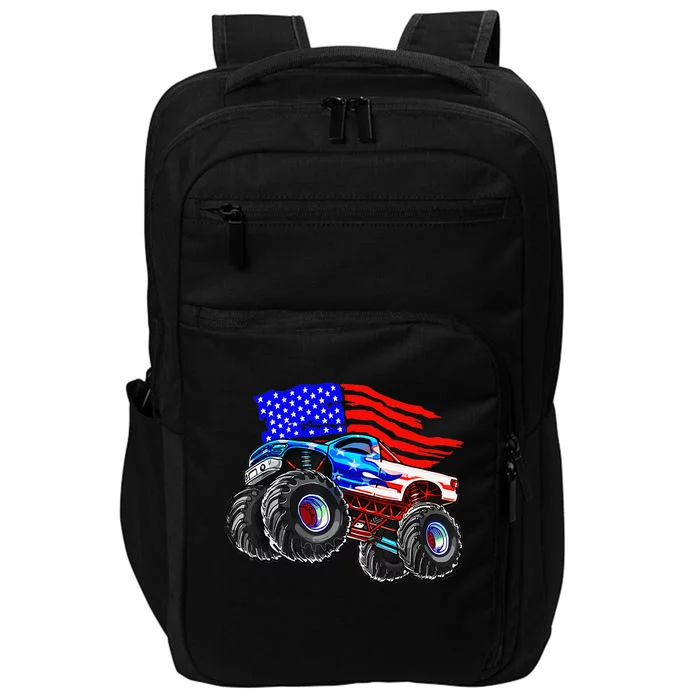 Monster Truck USA American Flag 4th Of July Impact Tech Backpack