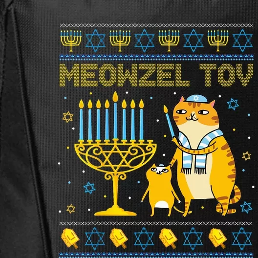 Meowzel Tov Ugly Hanukkah Sweater Cat Chanukah Jew Menorah Swea City Backpack