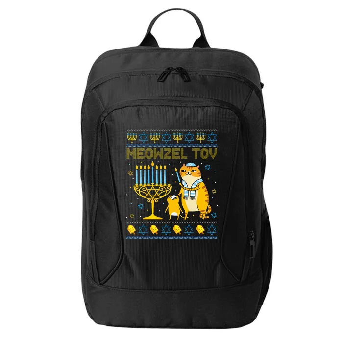 Meowzel Tov Ugly Hanukkah Sweater Cat Chanukah Jew Menorah Swea City Backpack