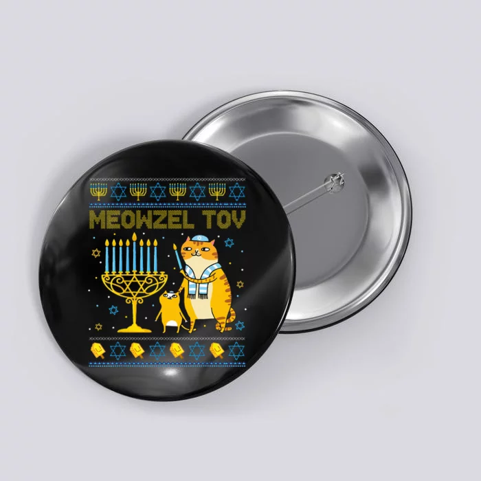 Meowzel Tov Ugly Hanukkah Sweater Cat Chanukah Jew Menorah Swea Button