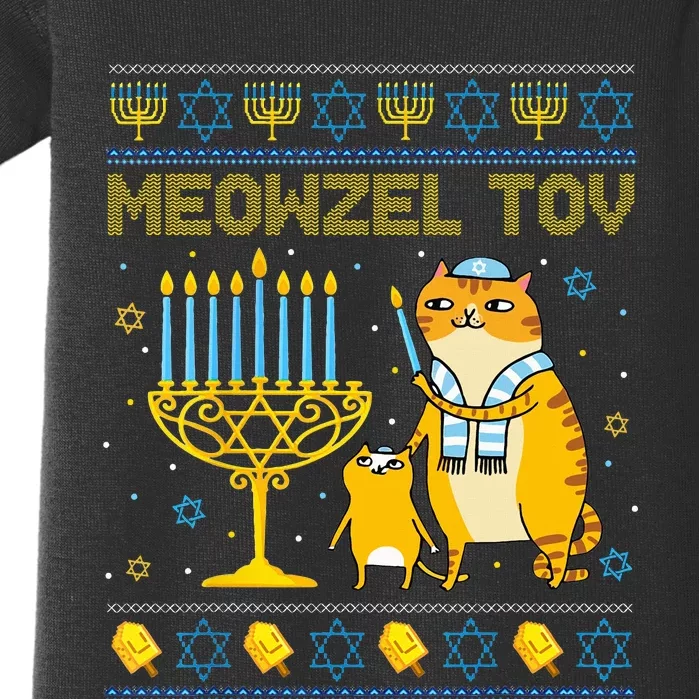 Meowzel Tov Ugly Hanukkah Sweater Cat Chanukah Jew Menorah Swea Baby Bodysuit