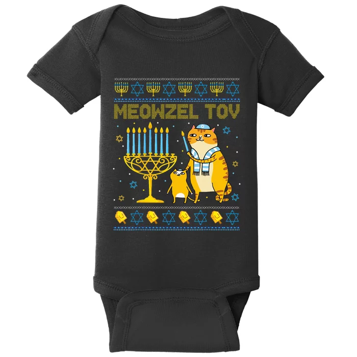 Meowzel Tov Ugly Hanukkah Sweater Cat Chanukah Jew Menorah Swea Baby Bodysuit