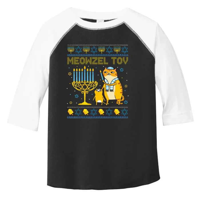 Meowzel Tov Ugly Hanukkah Sweater Cat Chanukah Jew Menorah Swea Toddler Fine Jersey T-Shirt