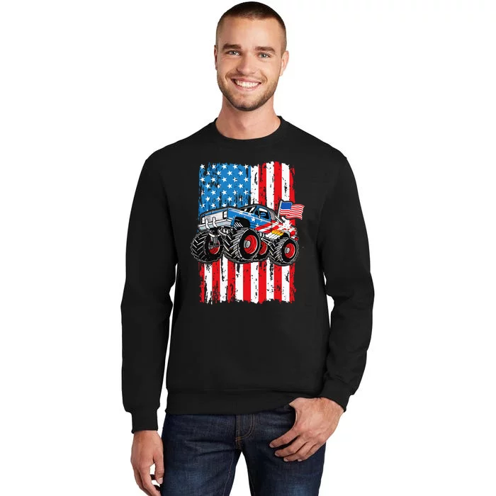 Monster Truck USA Flag Patriotic Men 4th Of July Sweatshirt