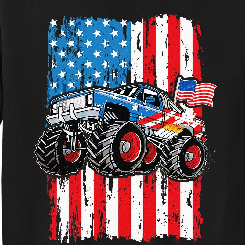 Monster Truck USA Flag Patriotic Men 4th Of July Sweatshirt