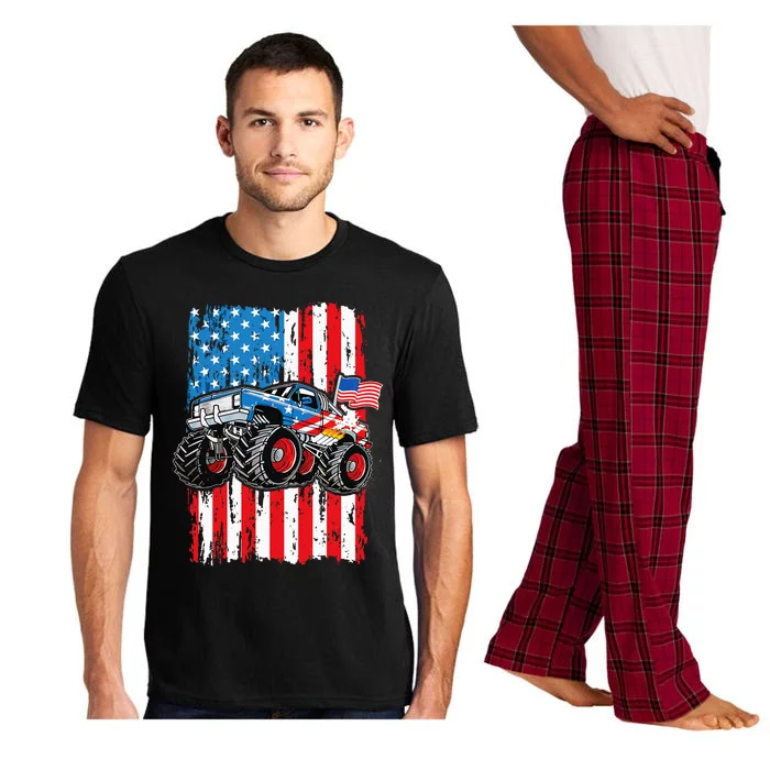 Monster Truck USA Flag Patriotic Men 4th Of July Pajama Set