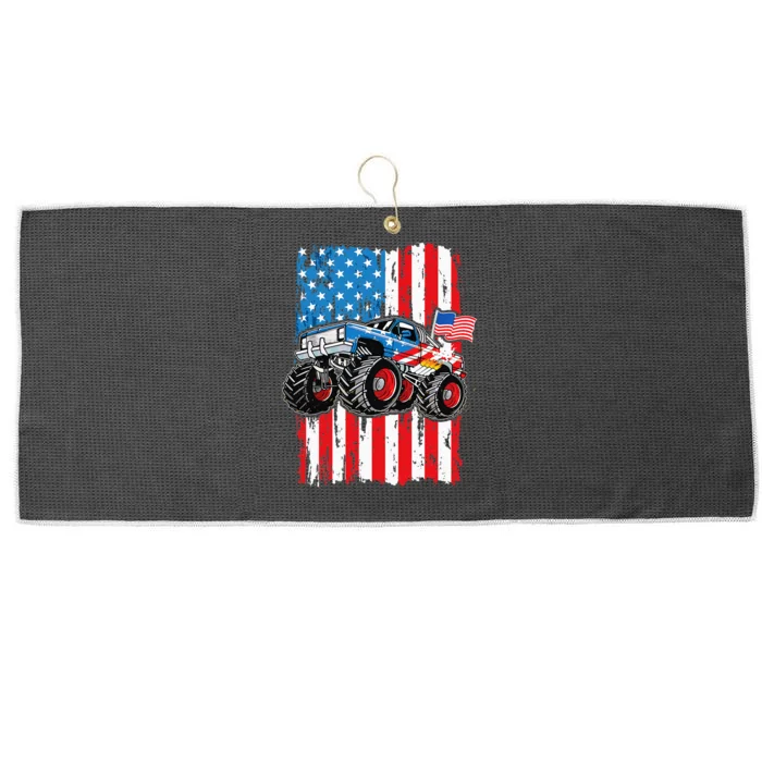 Monster Truck USA Flag Patriotic Men 4th Of July Large Microfiber Waffle Golf Towel