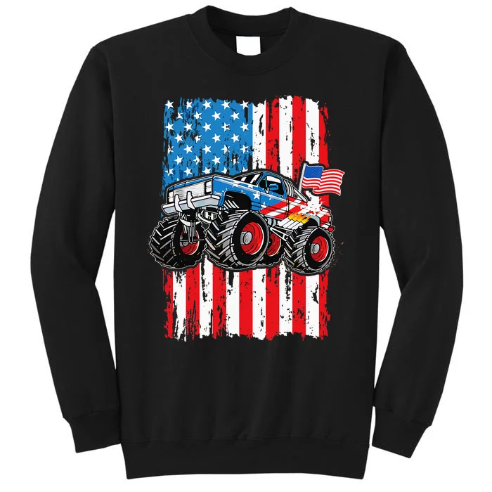 Monster Truck USA Flag Patriotic Men 4th Of July Tall Sweatshirt