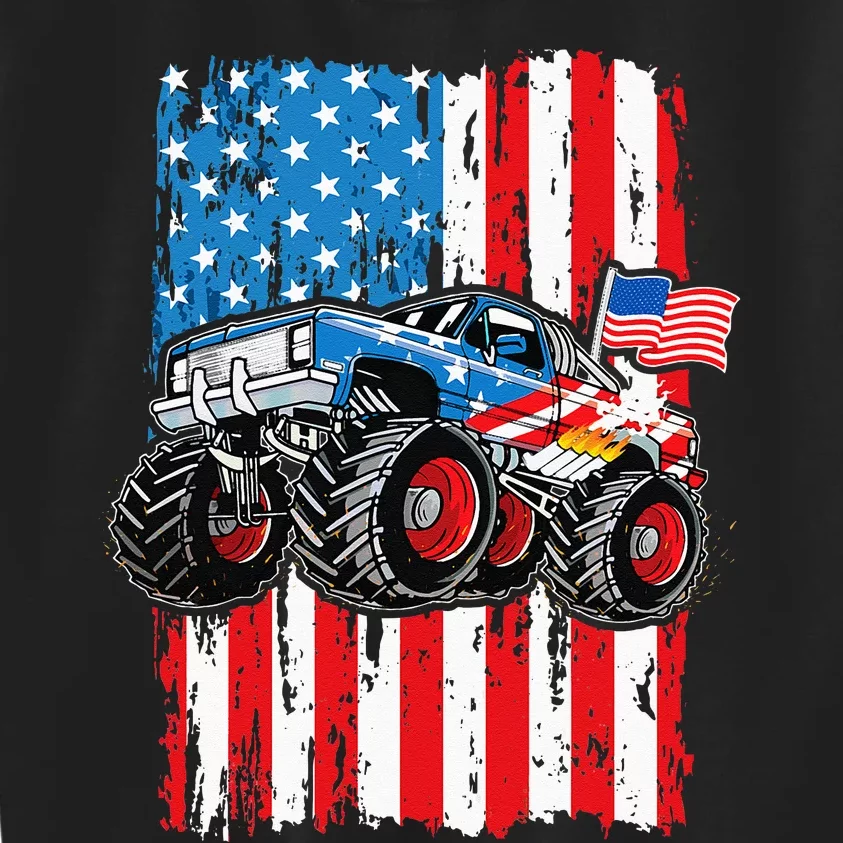 Monster Truck USA Flag Patriotic Men 4th Of July Kids Sweatshirt