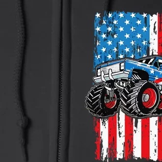 Monster Truck USA Flag Patriotic Men 4th Of July Full Zip Hoodie