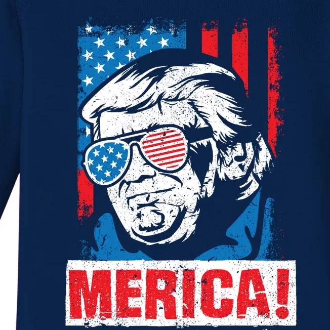 Merica Trump Usa Flag Reelect Donald Trump 2020 45 Gift Baby Long Sleeve Bodysuit