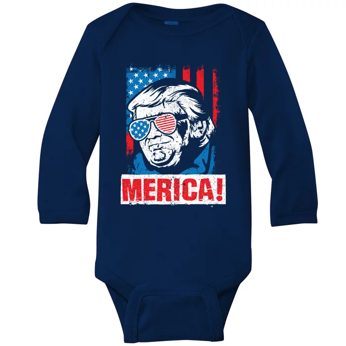 Merica Trump Usa Flag Reelect Donald Trump 2020 45 Gift Baby Long Sleeve Bodysuit