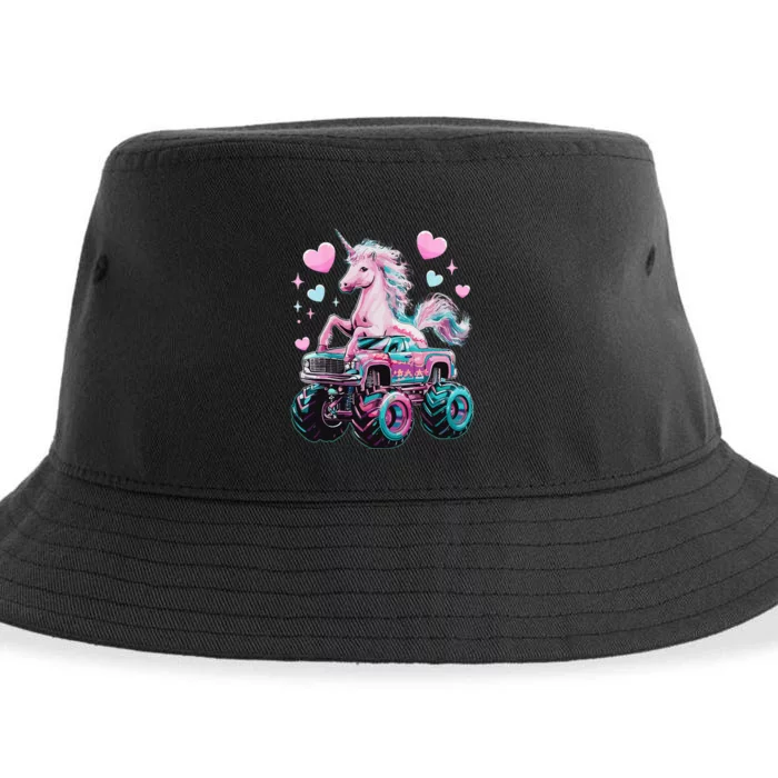 Monster Truck Unicorn Girl Birthday Party Monster Truck Sustainable Bucket Hat