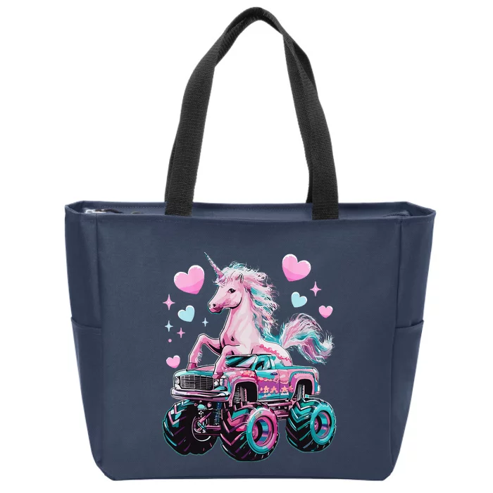 Monster Truck Unicorn Girl Birthday Party Monster Truck Zip Tote Bag