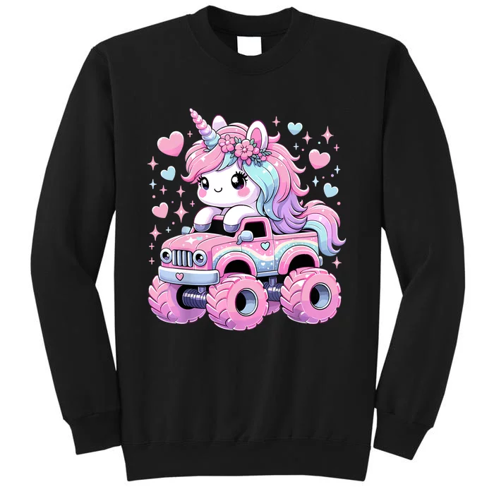 Monster Truck Unicorn Birthday Party Monster Truck Girl Tall Sweatshirt