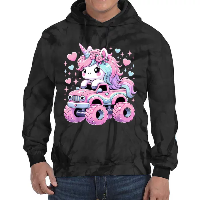 Monster Truck Unicorn Birthday Party Monster Truck Girl Tie Dye Hoodie