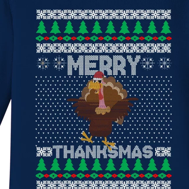 Merry Thanksmas Ugly Christmas Thanksgiving Turkey Baby Long Sleeve Bodysuit