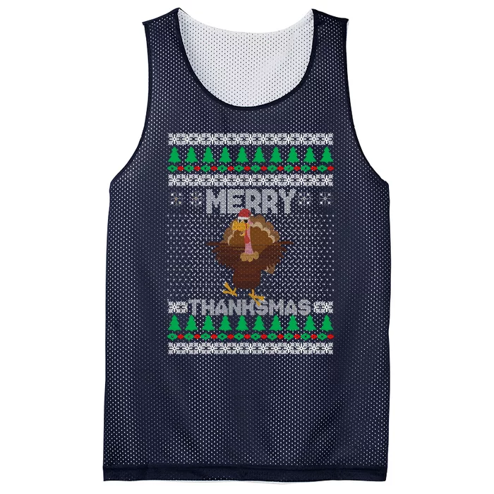 Merry Thanksmas Ugly Christmas Thanksgiving Turkey Mesh Reversible Basketball Jersey Tank