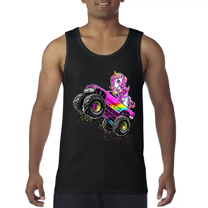 Monster Truck Unicorn Birthday Party Monster Truck Girl Tank Top