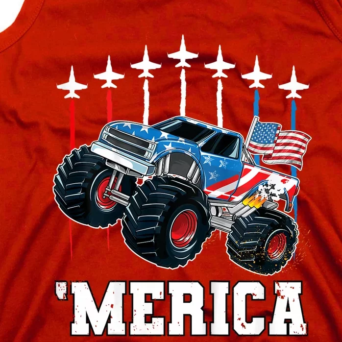 Monster Truck Usa Flag Patriotic Boy 4th Of July Tank Top