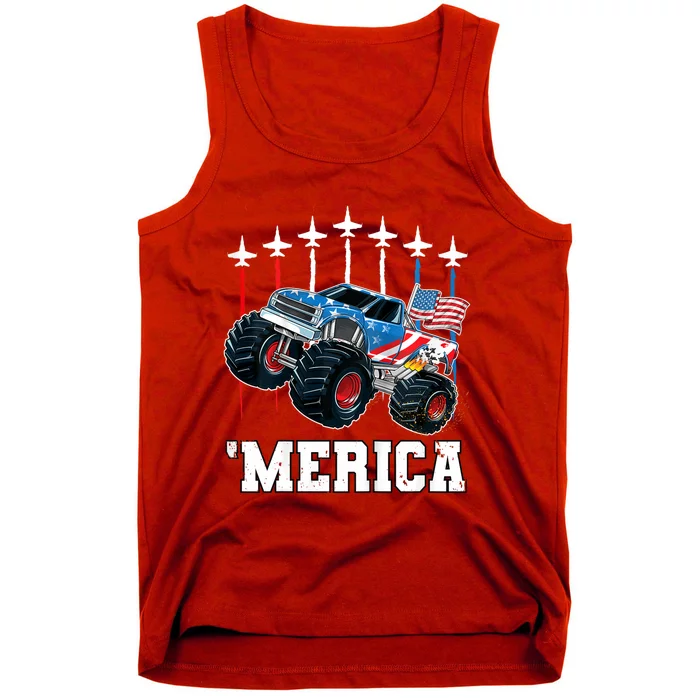 Monster Truck Usa Flag Patriotic Boy 4th Of July Tank Top