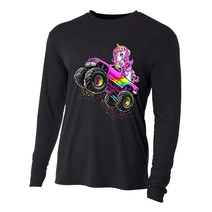 Monster Truck Unicorn Birthday Party Monster Truck Girl Gift Cooling Performance Long Sleeve Crew