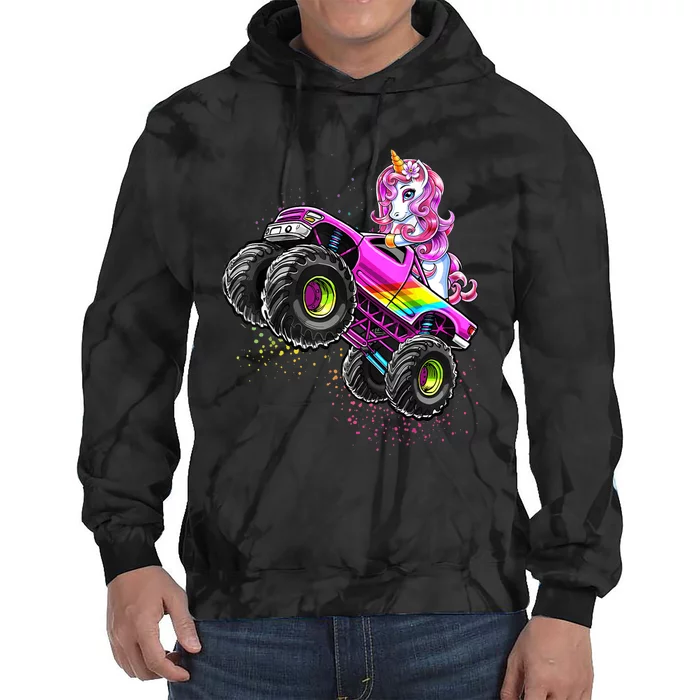 Monster Truck Unicorn Birthday Party Monster Truck Girl Gift Tie Dye Hoodie