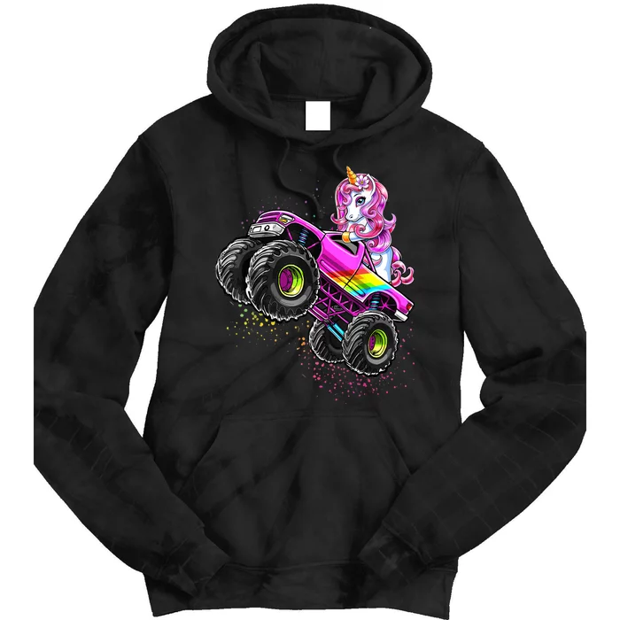 Monster Truck Unicorn Birthday Party Monster Truck Girl Gift Tie Dye Hoodie