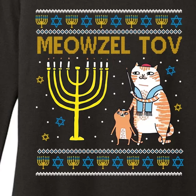 Meowzel Tov Ugly Hanukkah Cat Funny Womens CVC Long Sleeve Shirt