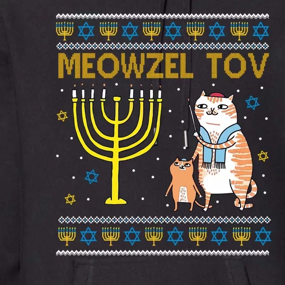 Meowzel Tov Ugly Hanukkah Cat Funny Premium Hoodie