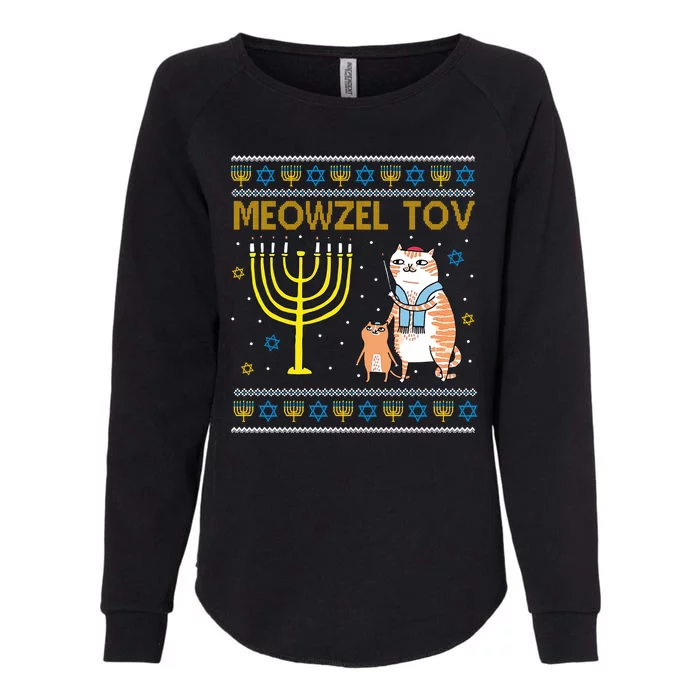 Meowzel Tov Ugly Hanukkah Cat Funny Womens California Wash Sweatshirt