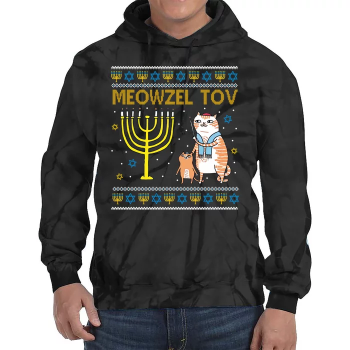 Meowzel Tov Ugly Hanukkah Cat Funny Tie Dye Hoodie