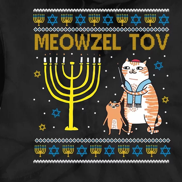 Meowzel Tov Ugly Hanukkah Cat Funny Tie Dye Hoodie