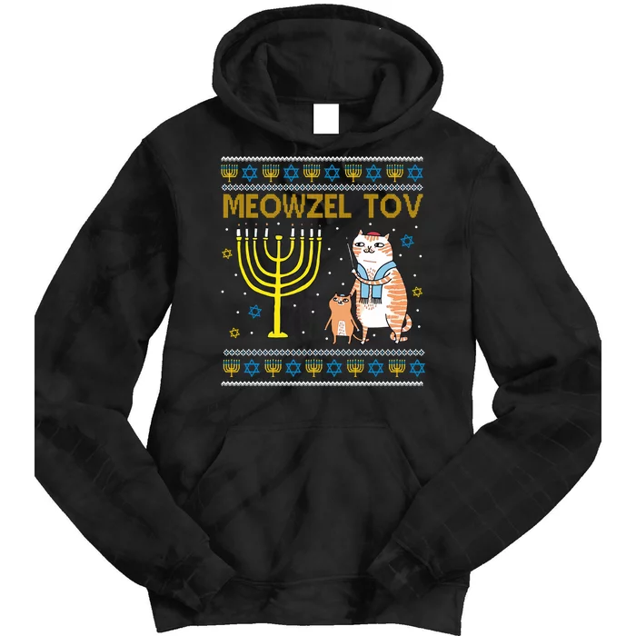 Meowzel Tov Ugly Hanukkah Cat Funny Tie Dye Hoodie