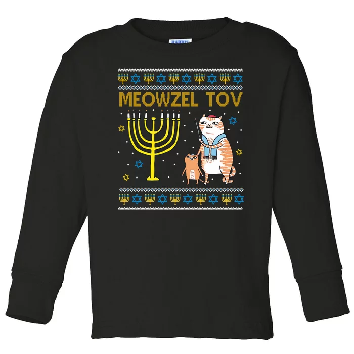 Meowzel Tov Ugly Hanukkah Cat Funny Toddler Long Sleeve Shirt