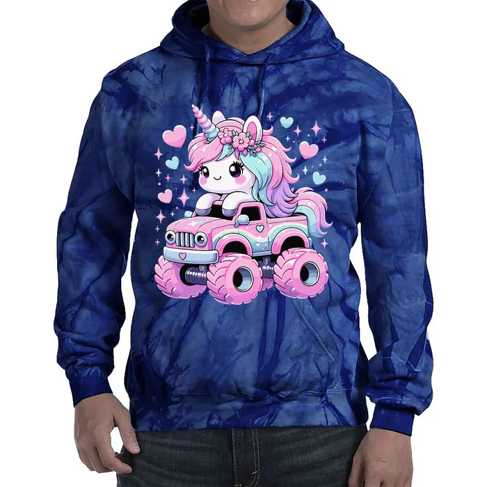 Monster Truck Unicorn Birthday Party Monster Truck Girl Tie Dye Hoodie