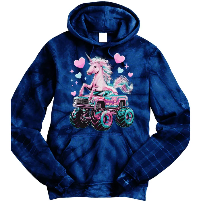 Monster Truck Unicorn Girl Birthday Party Monster Truck Tie Dye Hoodie