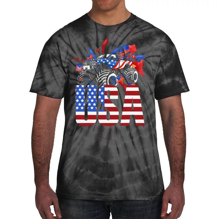 Monster Truck Usa American Flag July 4th Tie-Dye T-Shirt