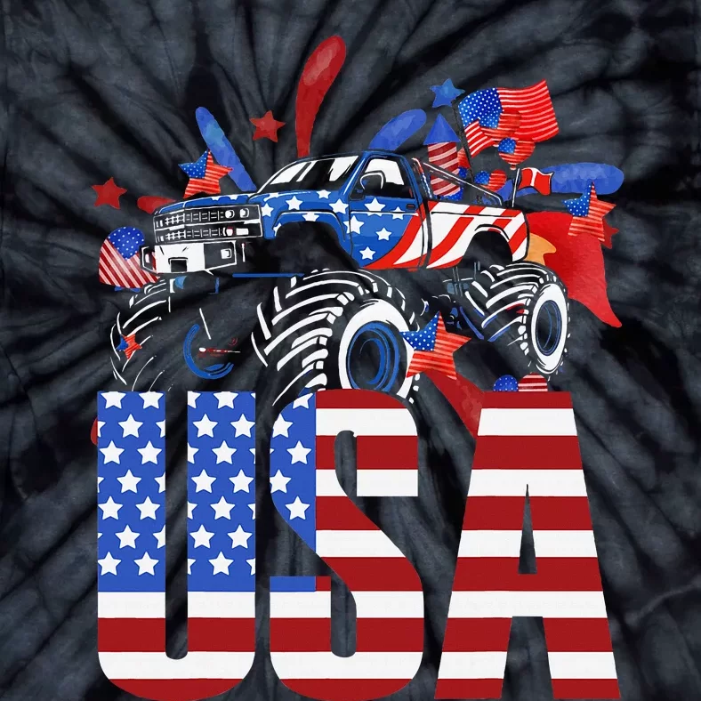 Monster Truck Usa American Flag July 4th Tie-Dye T-Shirt