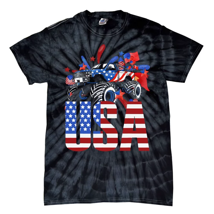 Monster Truck Usa American Flag July 4th Tie-Dye T-Shirt