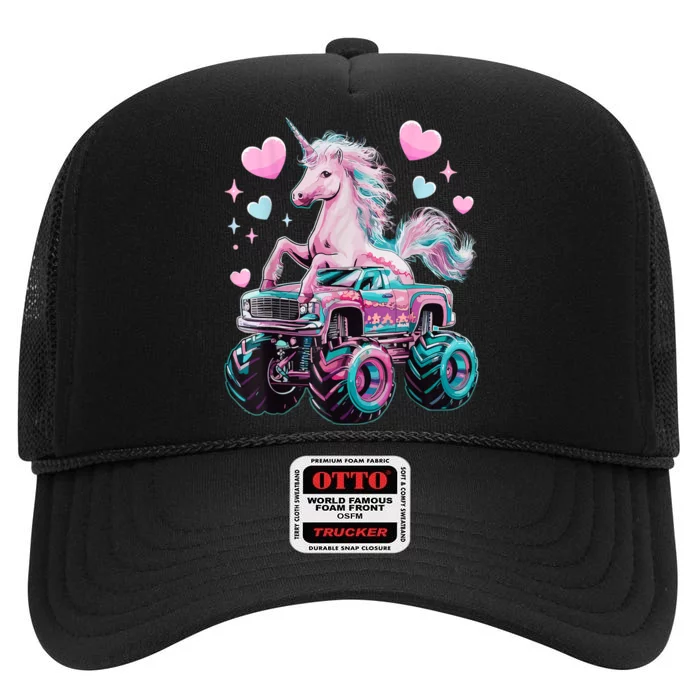 Monster Truck Unicorn Girl Birthday Party Monster Truck High Crown Mesh Trucker Hat