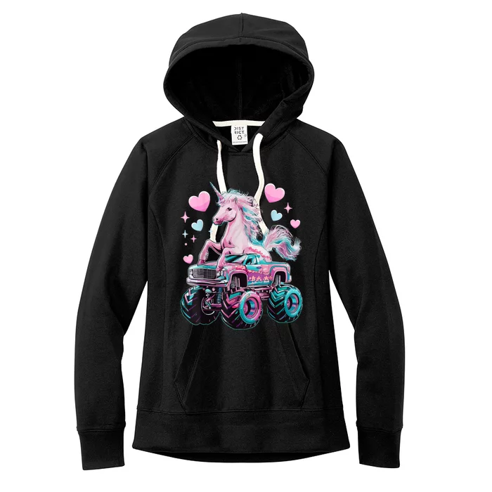 Monster Truck Unicorn Girl Birthday Party Monster Truck Women's Fleece Hoodie