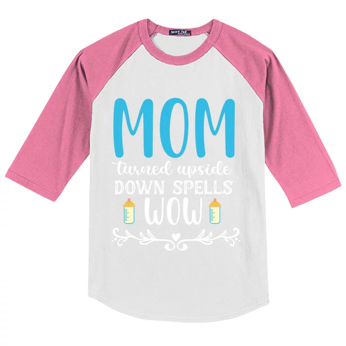 Mom Turned Upside Down Spells Wow Kids Colorblock Raglan Jersey