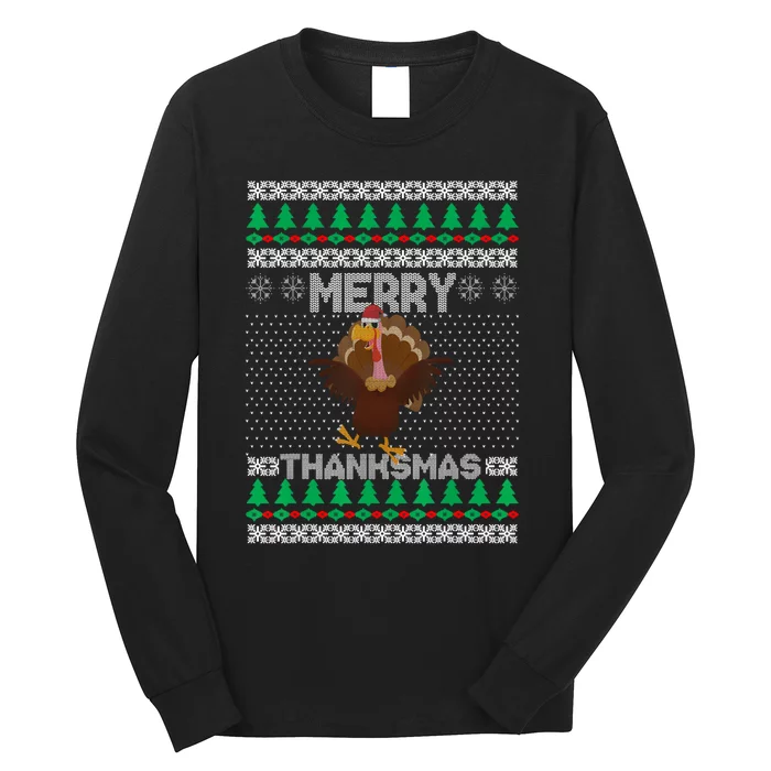 Merry Thanksmas Ugly Christmas Thanksgiving Turkey Long Sleeve Shirt