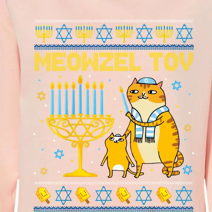 Meowzel Tov Ugly Hanukkah Sweater Cat Chanukah Jew Menorah Womens California Wash Sweatshirt