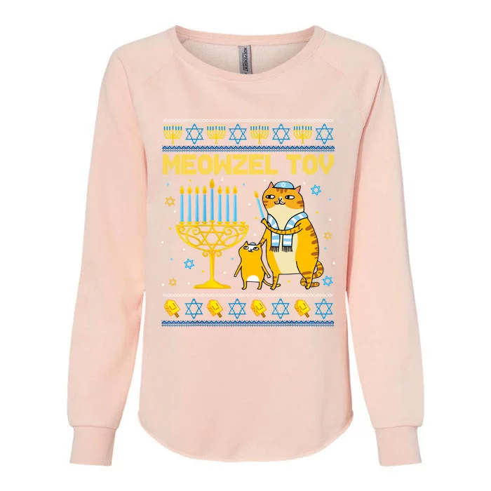 Meowzel Tov Ugly Hanukkah Sweater Cat Chanukah Jew Menorah Womens California Wash Sweatshirt