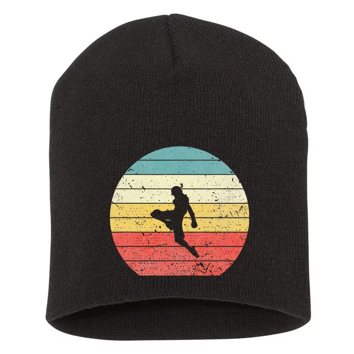 Muay Thai Vintage Retro Sunset Thai Boxing Kick Short Acrylic Beanie